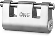 OKG Ultra Secure Stainless Steel Lock - 3 Keys, 2 Rods, Heavy Duty Solid Cast Padlock - 7/16" Shackle, Push Cylinder, Rust Proof Outdoor Lock - Combo Security Chain for 2-Wheeled Vehicle (No Chain)