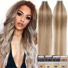 Tape In 100% Real Russian Human Hair Extensions Invisible Skin Weft Blonde Mix 2