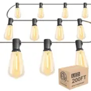 200FT (2X 100) Globe Outdoor Lights String, Dimmable LED Patio String Light w...