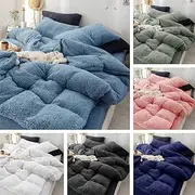 Super Warm Teddy Bear Fleece Quilt Doona Duvet Cover Set All Size Winter Thermal (Blue, Single)