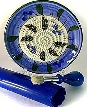 All in One 4 Pieces set includes Premium Quality Stoneware Garlic Grater Plate Light Blue Sky Flowers Field Design Porcelain item G-113