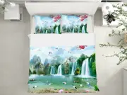 3D Waterfall Crane ZHUA85 Bed Pillowcases Quilt Duvet Cover Set Queen King Zoe
