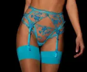 Honey Birdette Sabrina Blue Turquoise Suspender Garter Belt Small
