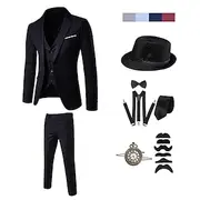 Vintage Roaring 20s 1920s Outfits Suits Blazers Accesories Set The Great Gatsby Gentleman Solid Color Halloween V Neck Men's Halloween Halloween Bachelorette