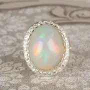 5.2 Ct. Natural Oval Shape Fire Opal & White Accent Solitaire Ring in 925 Silver