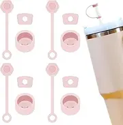 Spill Stopper for Stanley Cup 2.0 30oz & 40oz, Set of 4 Silicone Leak Proof Stopper Cup Accessories Includes Trapezoid Straw Cover, Fix Leak Stopper and Lid Spill Plug (Rose Quartz)
