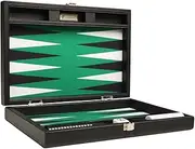 Silverman & Co. 13-inch Premium Backgammon Set - Travel Size, Black Board, Green Playing Surface, Black and White Points, 2 Players, Age 8+