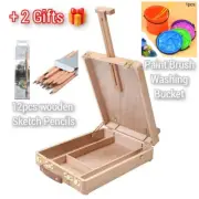 Portable Easel Wooden Stand/Storage Box + 2 Gifts! 12 Pencils & 1 Brush Cleaner