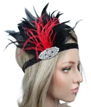 1920s Headband Red Feather Great Gatsby Flapper Headpiece