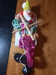 Vintage Wooden Clown Marionette String Puppet Handmade 14" new