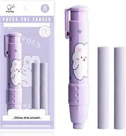 Retractable Pencil Eraser, Pen-Style Cute Eraser With Refills, Fun Click Eraser, Back to School Stationery Supplies (Purple)