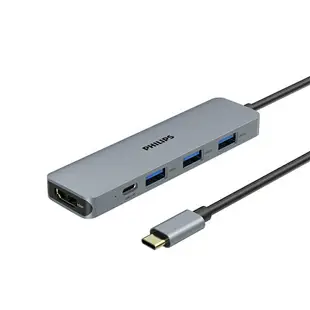 【享4%點數回饋】PHILIPS 5合1轉接器 擴充器 分線器 HUB Type-C轉HDMI USB延長線 PD快充 DLK5529C