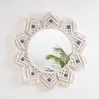 Macrame Hanging Wall Mirror Round Ornament for Dormitory Hallway Apartment