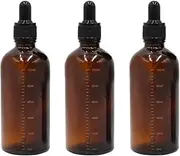 OHEETU 3Pcs 100ML/3.4oz Empty Amber Glass Graduated Scale Dropper Bottles with Pipette Droppers and Black Rubber Heads Refillable Perfumes Aromatherapy Essential Oil Makeup Storage Containers