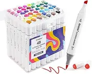 Alcohol Based Marker with Case and Coloring Book, 48-color Double Tipped Alcohol Markers, Chisel & Fine Alcohol-based Art Marker Set for Adults Coloring Illustration