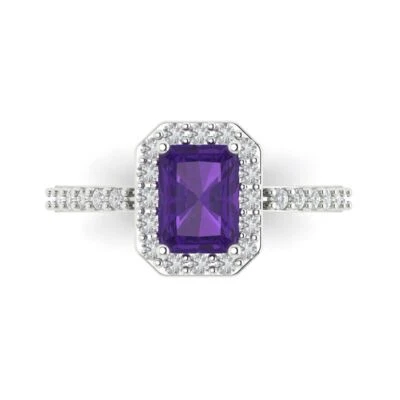 2.07 ct Emerald Cut Natural Gemstone Halo Solitaire with Accents Ring White Gold