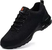 [DYKHMILY] Steel Toe Shoes for Men Women Lightweight Safety Shoes Steel Toe Sneakers Comfortable Non Slip Work Shoes Composite Indestructible Shoes, Air Solid Black, 5 Women/3.5 Men