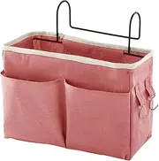 Bedside Caddy, Bedside Hanging Storage Basket Bedside Basket with Hooks, Side Bed Caddy for Bunk, Dorm Rooms Bed and Hospital Beds, Can be Placed Books Mobile Phones Glasses Keys Snacks (Pink)/1428