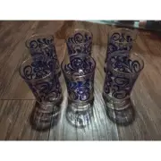 Vintage Set of 6 Libbey Blue & Purple Swirl Pattern 6 Oz. Juice Glasses