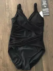 SLIMMING BLACK MIRACLESUIT CRISS CROSS PANEL SWIMSUIT 18 LAST 1