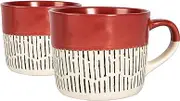 Nicola Spring Ceramic Coffee Mugs Set - 475ml - 2pc Red Dipped Dash Stoneware Coffee Cups Dishwasher & Microwave Safe Large Tea Mugs for Hot Drinks, Hot Chocolate, Tea
