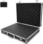 Hoement Aluminum Alloy Toolbox Storage Box Foam Electronic Tool Case Black Storage Box Mini Briefcase