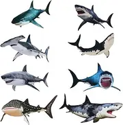 8 Pieces of Sharks Wall Stickers Peel and Stick Shark Wall Decals Sharks Removable Shark Decorations Sea Creature Animal Decal for Party Room Nursery Home Decor