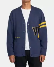 NWT RVCA Varsity Letterman Cardigan Sweater - Moody Blue - L