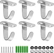 Cionyce 6 PCS Stainless Steel Screws Mount Ceiling Hooks, Brushed Nickel Towel Hook Heavy Duty Robe Clothes Hook, Under-Shelf Coat Hook Hanger for Bathroom Kitchen Cabinet