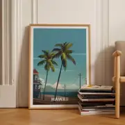 Hawaii Beach Poster Tropical Palm Tree Travel Art Coastal Wall Decor For Home
