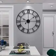 HAITANG Large Wall Clock in Vintage Style, Black Round, Metal Silent Non-Ticking, Battery Operated, 40 cm, 16 Inch Roman Numerals, Clocks for Living Room, Bedroom, Kitchen Wall Clock Decoration
