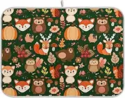 Cute Woodland Animals Foxes Dish Drying Mat, 16 x 18 Inch Reversible Coffee Mat Dish Drainer Rack Mat Quick Drying for Kitchen Countertop Decor