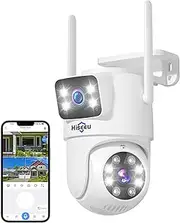 Hiseeu【Dual Lens】 3MP Outdoor Wireless Security Camera Open WiFi, 2.4G/5G Dual Vision PTZ WiFi Camera On, 360° Rotating Person Detection with Auto Monitoring, Colorful Night Vision, IP66 (1)