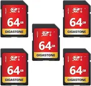 Gigastone 64GB 5-Pack SD Card UHS-I U1 Class 10 SDXC Memory Card High Speed Full HD Video Canon Nikon Sony Pentax Kodak Olympus Panasonic Digital Camera, with 5 mini Cases