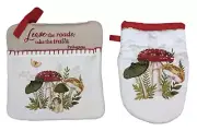 BOTANICAL MUSHROOM Pocket Potholder & Oven Grabber Mitt Set, by Kay Dee
