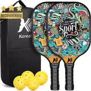 Pickleball Paddles Set of 2, Lightweight Carbon Fiber Racquets, 4 Balls
