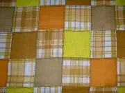 Vtg 70s Cotton Semi Sheer Fabric Faux Patchwork Yellow Orange 44.5x3.5 yds