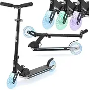 [HyperMotion] Ice Flash Scooter for Children Aged 5+ with LED Lighting, Two Wheels, Foldable, Max Load 50kg, 125mm Rubber Wheels, Flex Fender Brake, Adjustable Handlebar Height, Black/Blue