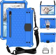 Bumper Case for Samsung Galaxy Tab S9 FE/S9/S8/S7 11", Techcircle Shockproof [Elastic Hand Strap] Stand EVA Foam Protective Case w/Shoulder Strap Kids Cover for Tab S7/S8/S9/S9 FE SM-X510/X710, Blue