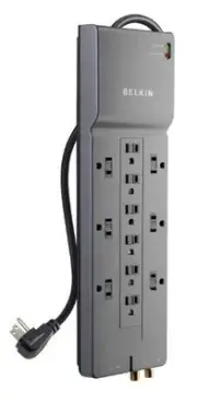 NEW 12 Outlet Surge Protector Power Strip with 8' Cord - BE112230-08