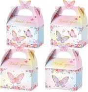 Nezyo 24 Pcs Butterfly Party Favor Treat Boxes, Pink and Purple Butterfly Floral Goodie Gable Candy Box Paper Gift Box for Birthday Party Supplies Baby Shower Wedding