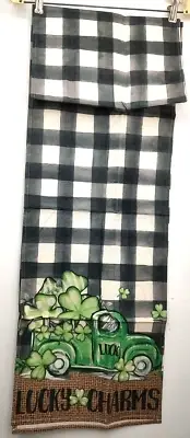St Patty's Day Black/White Checkered Shamrocks &Truck XL 13"x108" Table Runner