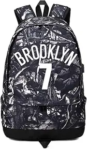 Basketball Player Star Durant Luminous Ball Storage Backpack Sports Equipment Depositary Multifunctional Student Bookbag for Men Women (Grey Pattern 2)