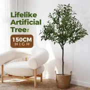 Artificial Olive Tree Imitation Plant Fake Green Faux Potted Indoor Greenery Natural Decoration Home Office Lifelike Fruit Leaves 150cm