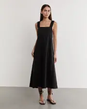 [Jag] Jag Women's Kiki Elastic Strap Linen Dress In Black Size 14 14 Black