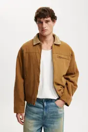 [Cotton On Men] Cotton On Men - Cropped Canvas Harrington - Washed tan L WASHED TAN