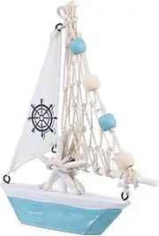 GREENADSCAPE Wooden Sailboat Model Rustic Mediterranean Style Tabletop Decoration Nautical Sailboat Ornament for Home Living Dining and House Unique Vintage Accent