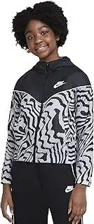 [Nike] Sportswear Windrunner Big Kids' (Girls') Printed Jacket (Large, Multicoloured Black/Coconut Millk)