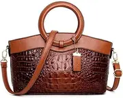 [XingChen] Crocodile Pattern Handbag for Women Leather Ring Top Handle Satchel Style Shoulder Bag Fashion Purse Embossed Tote