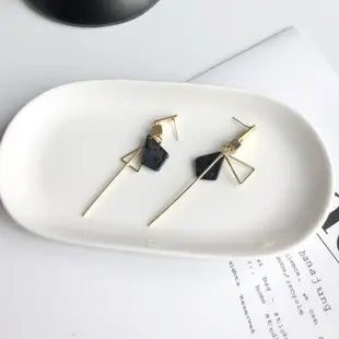 【INES】韓國設計S925銀針優雅氣質復古幾何拼接長款耳環